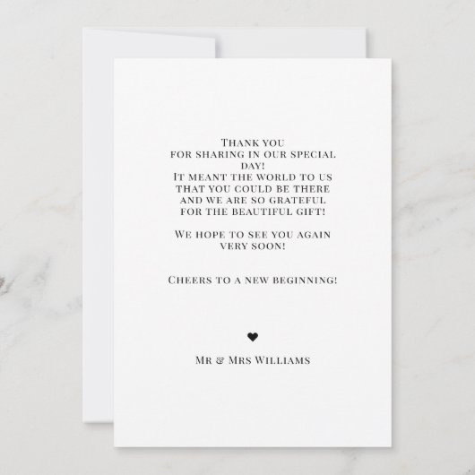 Eenvoudige Elegante Koppel Foto Bruiloft Dankkaart Bedankkaart (Achterkant)