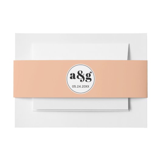 Eenvoudige elegante koraalperzik initialen bruilof uitnodigingen wikkel (Voorkant Voorbeeld)