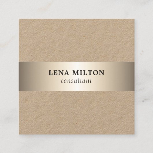 Eenvoudige Elegante Kraft Faux Gold Stripe Consult Vierkante Visitekaartje (Voorkant)