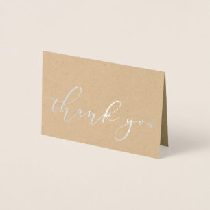 Eenvoudige Elegante Kraft Zilver Folie Script Beda Kaarten