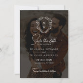 Eenvoudige Elegante Krans 2-Foto Tekst Overlay Wed Save The Date (Voorkant)
