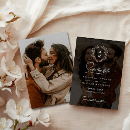 Eenvoudige Elegante Krans 2-Foto Tekst Overlay Wed Save The Date