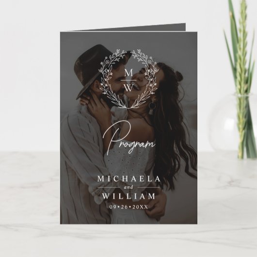 Eenvoudige elegante krans 4-foto tekst overlay bru programma (Voorkant)