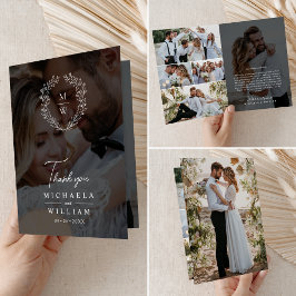 Eenvoudige Elegante Krans 7-Foto Tekst Overlay Tro Bedankkaart