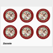 Eenvoudige Elegante Krans Kerstfoto Familienaam Ronde Sticker (Vel)