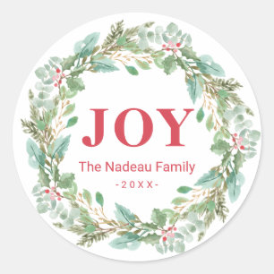 Eenvoudige Elegante krans Vreugde Moderne Kerstmis Ronde Sticker