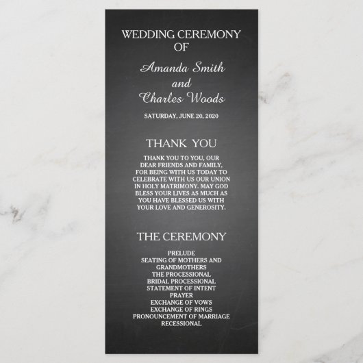 Eenvoudige elegante krijtbord bruiloft programma's (Voorkant)