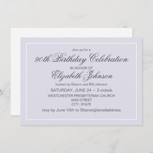 Eenvoudige elegante lavendel en witte 90e verjaard kaart (Voorkant / Achterkant)