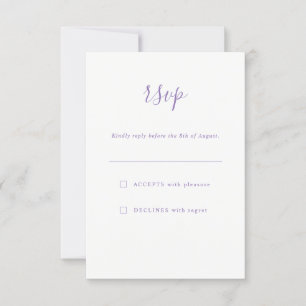 Eenvoudige Elegante Lavendel Paarse bruiloft RSVP Kaartje