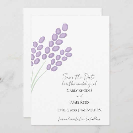 Eenvoudige elegante lavendel Sla de datum uitnodig Save The Date (Voorkant / Achterkant)