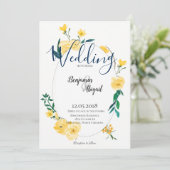 Eenvoudige elegante lente-gele bloemen bruiloft kaart (Staand voorkant)