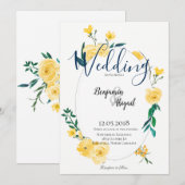 Eenvoudige elegante lente-gele bloemen bruiloft kaart (Voorkant / Achterkant)