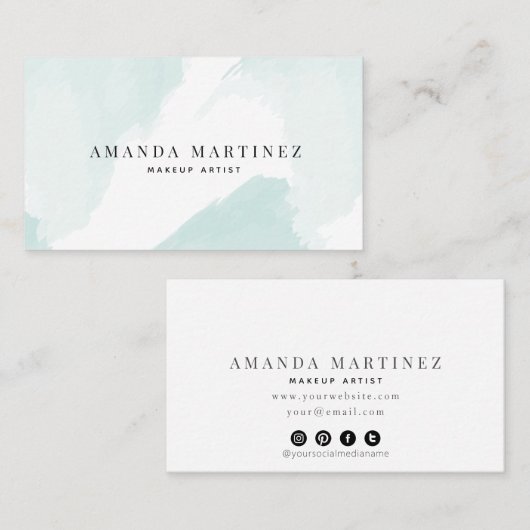 Eenvoudige elegante lichtblauwe Waterverf sociale  Visitekaartje (Voorkant / Achterkant)