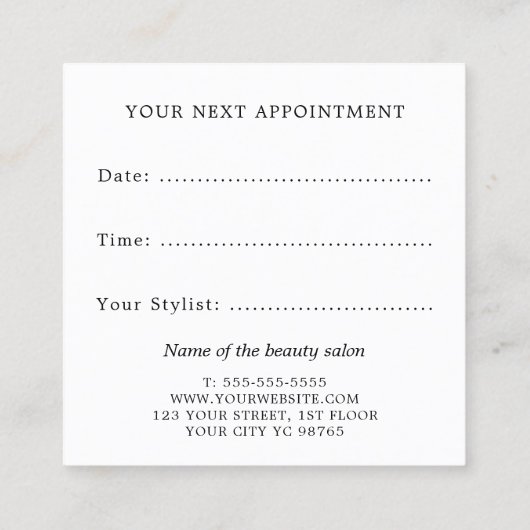 Eenvoudige elegante lichte pastel schoonheidssalon afsprakenkaartje (Achterkant)