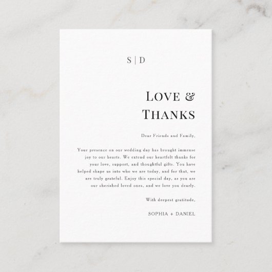 Eenvoudige elegante liefde & Bedankt bruiloft dank Plaatskaartje (Voorkant)