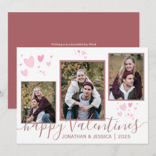 Eenvoudige Elegante Liefde Valentijnsdag paar 3 fo Feestdagenkaart