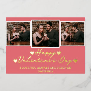 Eenvoudige Elegante Liefde Valentijnsdag Paar foto Folie Feestdagenkaart