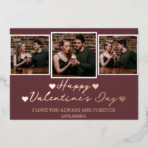 Eenvoudige Elegante Liefde Valentijnsdag Paar foto Folie Feestdagenkaart