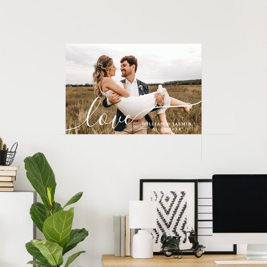 Eenvoudige Elegante Liefdesschrift Huwelijksfoto N Poster (Thuiskantoor)