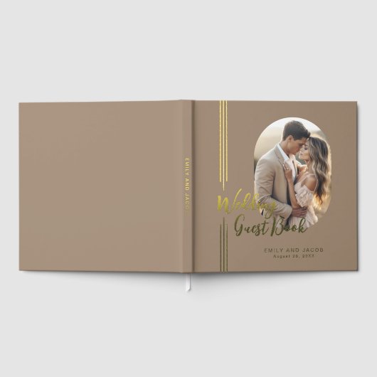 Eenvoudige Elegante Lijnen Ovaal Foto Bruiloft Gastenboek (Volledig)