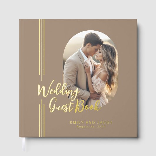 Eenvoudige Elegante Lijnen Ovaal Foto Bruiloft Gastenboek (Voorkant)