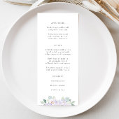 Eenvoudige Elegante Lila Aquarel Trouwdiner Menu
