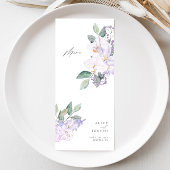 Eenvoudige Elegante Lila Aquarel Trouwdiner Menu