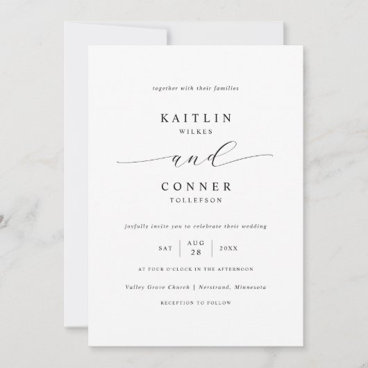 Eenvoudige Elegante Luxe Zwart-Wit Huwelijk Kaart (Voorkant)