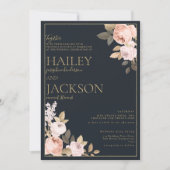 Eenvoudige elegante marine blauw goud roze bloemen kaart (Voorkant)