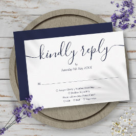 Eenvoudige Elegante Marineblauwe Script Maaltijdke RSVP Kaartje