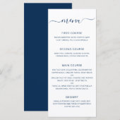 Eenvoudige Elegante Marineblauwe Trouw Menu (Voorkant / Achterkant)