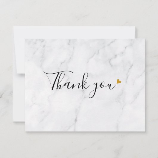 Eenvoudige Elegante Marmeren Script Gouden Hart Bedankkaart (Voorkant)