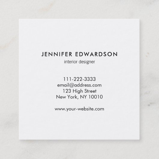 Eenvoudige elegante marmerprofessional vierkante visitekaartje (Achterkant)