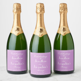 Eenvoudige Elegante Mauve Bruiloft Witte Script Na Sparkling Wijnetiket