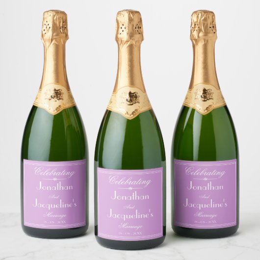 Eenvoudige Elegante Mauve Bruiloft Witte Script Na Sparkling Wijnetiket (Flessen)