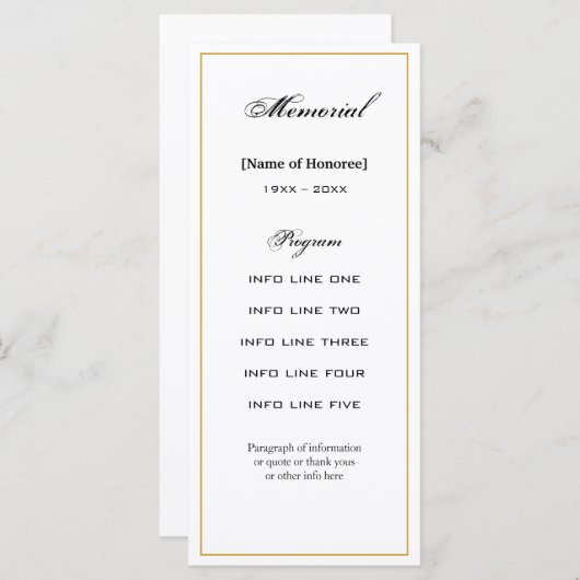 Eenvoudige, elegante Memorial Service Programme Ka Programmakaart (Voorkant / Achterkant)