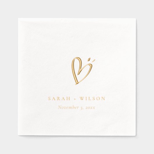 Eenvoudige Elegante Minimal Heart Custom Wedding Folie Servetten (Voorkant)