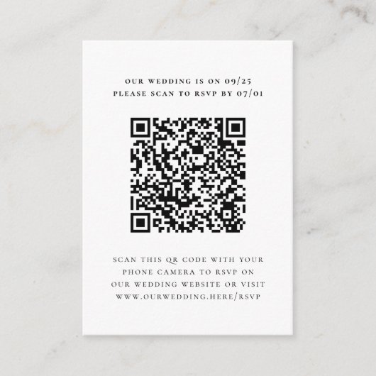 Eenvoudige Elegante Minimale Foto QR Code Bruiloft Informatiekaartje (Voorkant)