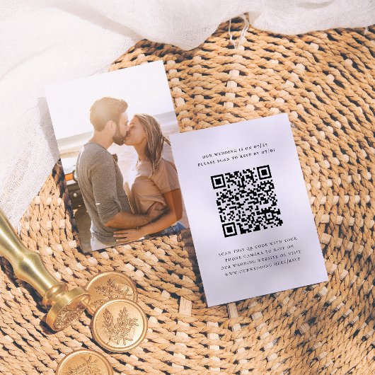 Eenvoudige Elegante Minimale Foto QR Code Bruiloft Informatiekaartje