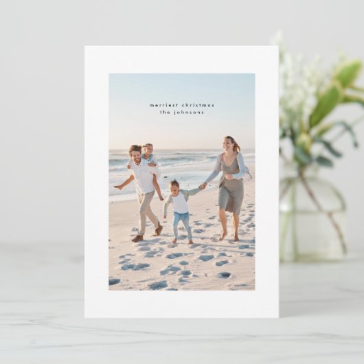 Eenvoudige elegante minimale kerstfoto feestdagenkaart (Staand voorkant)