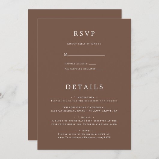 Eenvoudige Elegante minimalistische bruiloft RSVP Kaart (Voorkant / Achterkant)