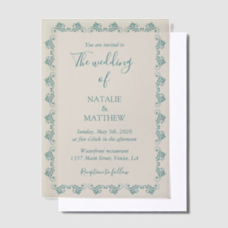 Eenvoudige Elegante Minimalistische Damast Ornamen Vellum Uitnodigingen