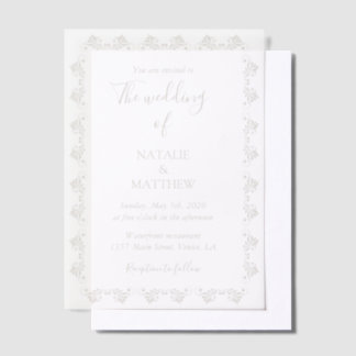 Eenvoudige Elegante Minimalistische Damast Ornamen Vellum Uitnodigingen