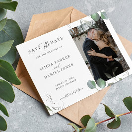 Eenvoudige elegante minimalistische groen foto bru save the date