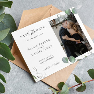 Eenvoudige elegante minimalistische groen foto bru save the date