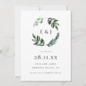 Eenvoudige elegante minimalistische groene krans b save the date (Voorkant)