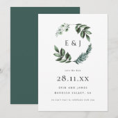 Eenvoudige elegante minimalistische groene krans b save the date (Voorkant / Achterkant)