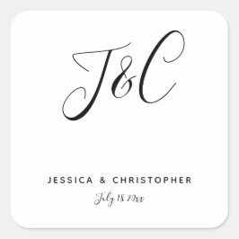 Eenvoudige Elegante Minimalistische Monogram Initi Vierkante Sticker