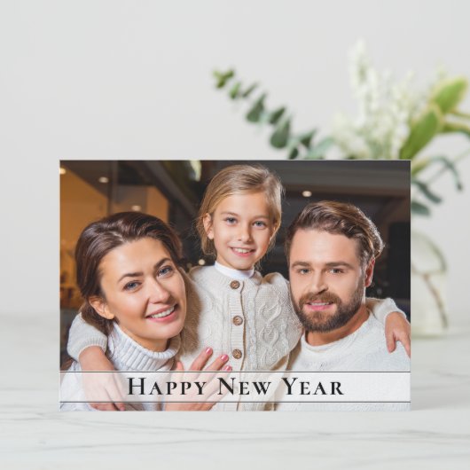 Eenvoudige elegante minimalistische nieuwjaarsfoto feestdagenkaart (Staand voorkant)