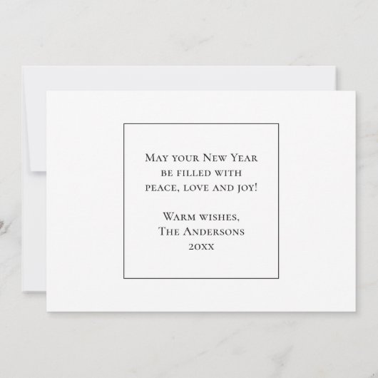 Eenvoudige elegante minimalistische nieuwjaarsfoto feestdagenkaart (Achterkant)